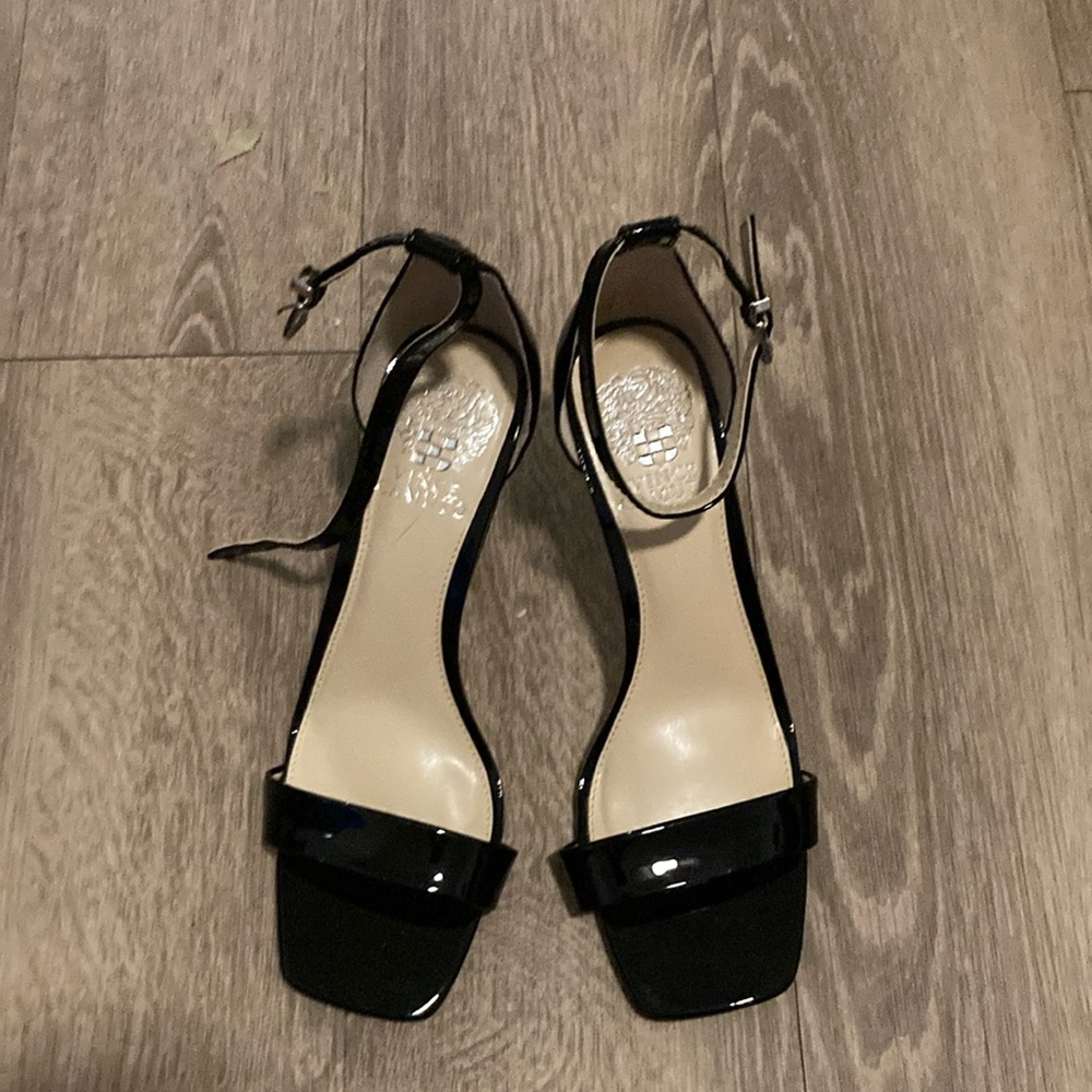 Vince Camuto Black Patent Ankle Strap Heels